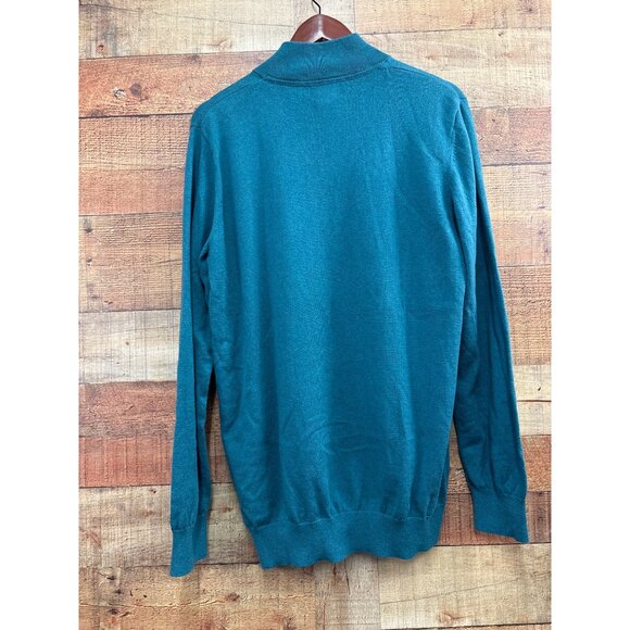 L.L.Bean Mens Half-Zip Sweater M Tall Teal Cotton & Cashmere Blend - Picture 4 of 6